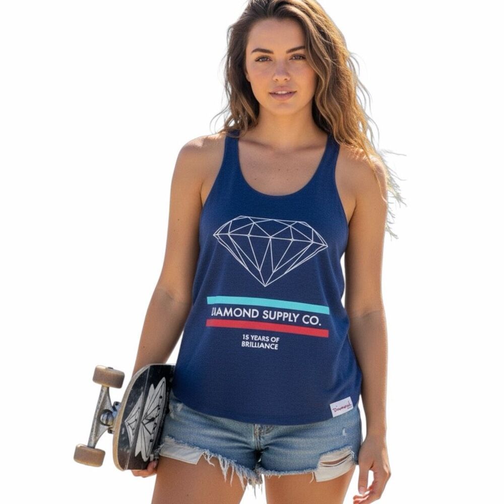 DIAMOND SUPPLY CO Women’s Navy Blue Graphic Racerback Tank Top Medium